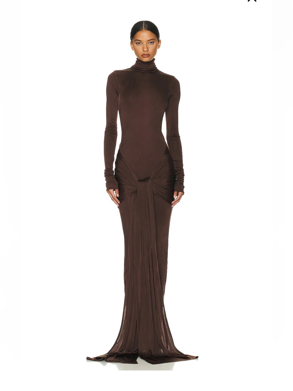 Helsa Slinky Jersey Sarong Maxi Dress Chocolate Brown